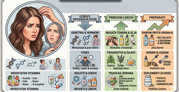 Žena gleda u ogledalo i proverava opadanje kose – uzroci, prirodni lekovi i preparati